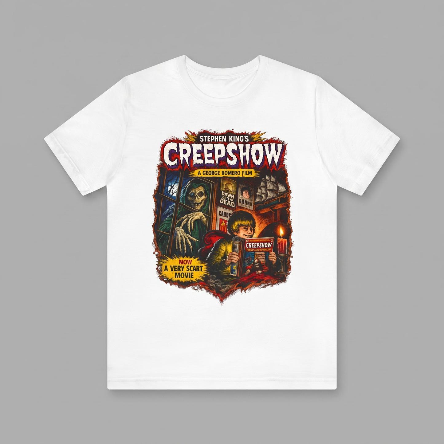 Vintage Horror Comic Book Graphic Tee Retro Spooky 1980s Scary Movie Pulp Art Gothic Skeleton Apparel Unisex T-shirt