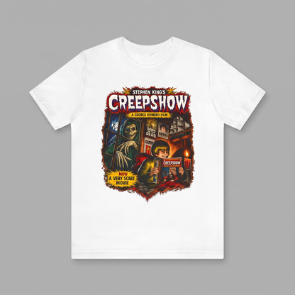 Vintage Horror Comic Book Graphic Tee Retro Spooky 1980s Scary Movie Pulp Art Gothic Skeleton Apparel Unisex T-shirt
