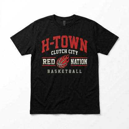 Houston Basketball Fan Gear - H-Town Clutch City Pride Graphic T-Shirt, Hoodie, Sweatshirt - Red Nation Support Apparel