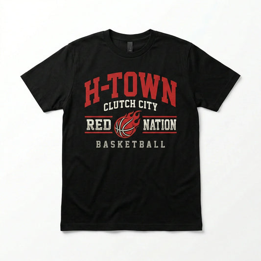 Houston Basketball Fan Gear - H-Town Clutch City Pride Graphic T-Shirt, Hoodie, Sweatshirt - Red Nation Support Apparel