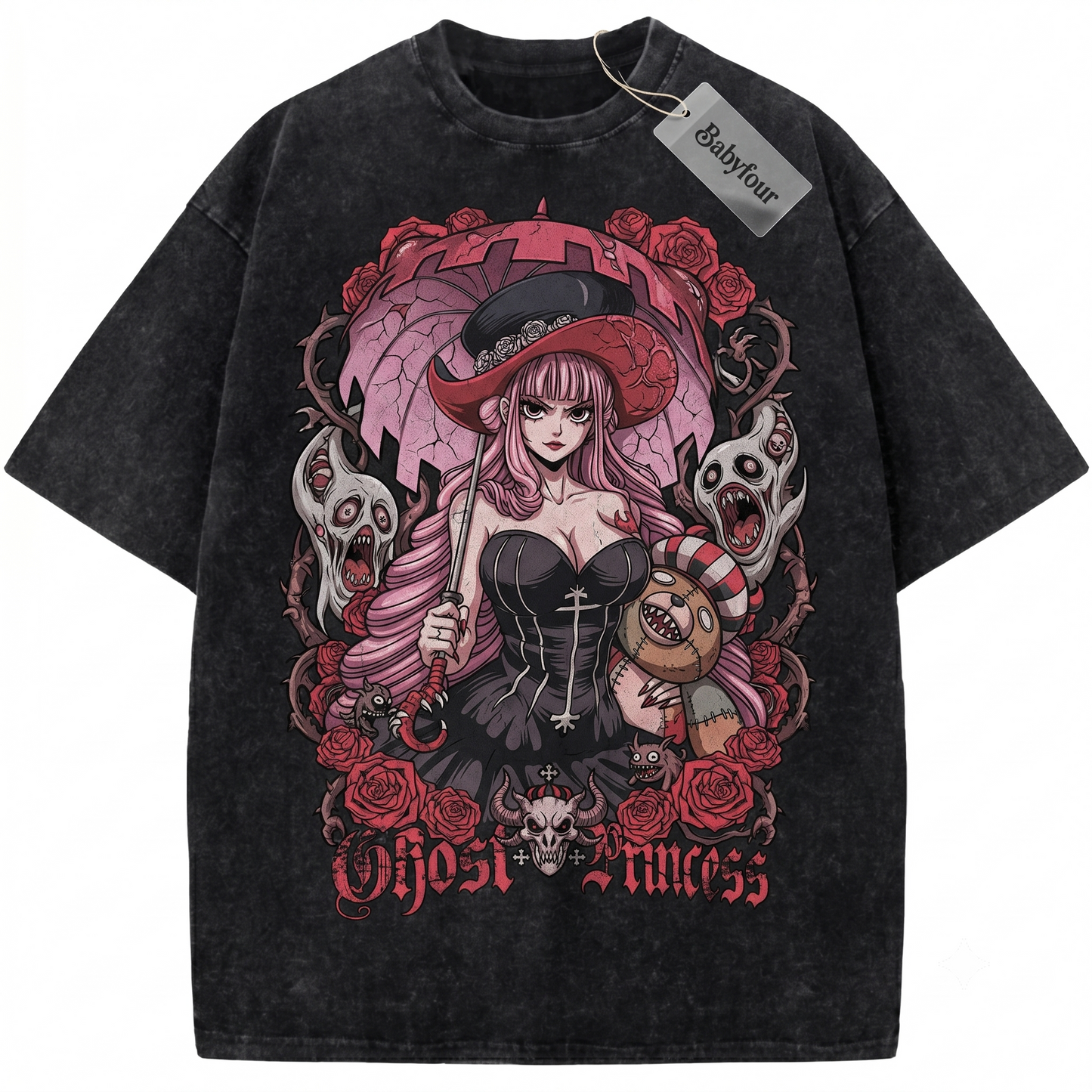 Pink Hair Ghost Princess Vintage Graphic Tee - Retro Anime Gothic Aesthetic Unisex T-shirt