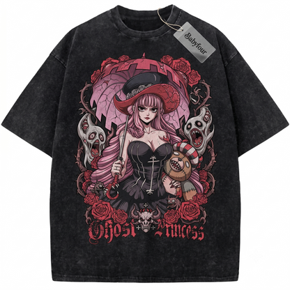 Pink Hair Ghost Princess Vintage Graphic Tee - Retro Anime Gothic Aesthetic Unisex T-shirt