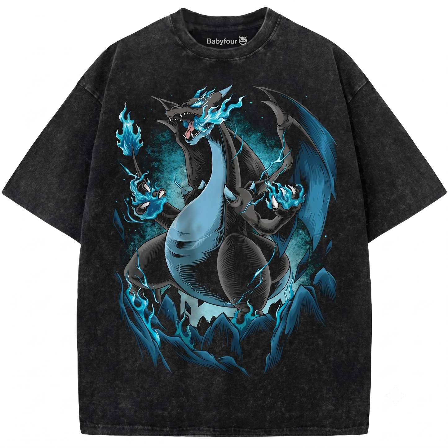 Blue Flame Dragon Monster Vintage Graphic Tee - Retro Anime Graphic Unisex T-Shirt