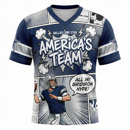 Unisex Dallas Lone Star Football Comic Style AOP Jersey - Texas Gridiron Hype Bootleg Shirt