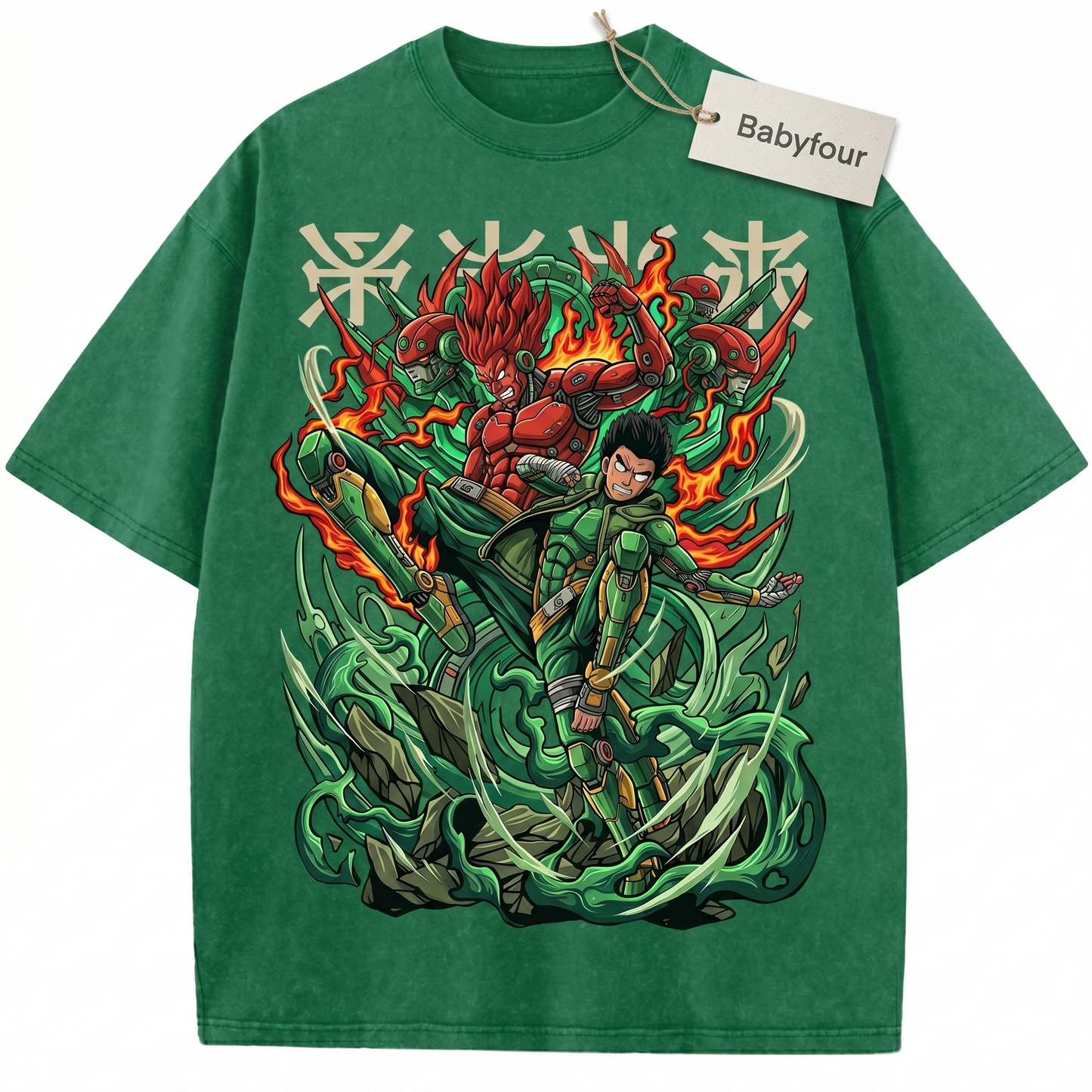 Vintage Bushy Brow Sensei and Student Retro Anime Green Unisex T-Shirt
