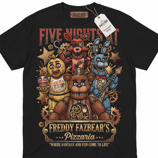 Unisex Horror Gaming Graphic T-Shirt – Retro Style Animatronic Print Cotton Crewneck Tee
