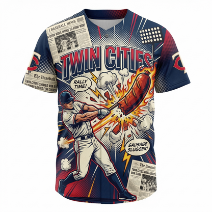 Twin Cities Baseball Rally Comic Art AOP Button-Up Jersey Unisex