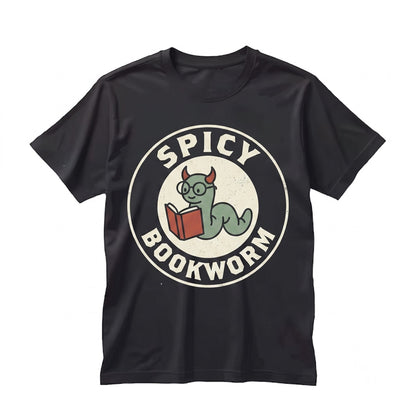 Spicy Bookworm Embroidered Romance Reader Aesthetic, Funny Cozy Book Lover Gift, Heavyweight Cotton Graphic Unisex TShirt
