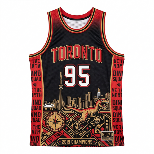 Unisex Toronto Heritage Basketball Jersey - North Kings EST. 1995 Graphic Tank Top - Vintage Style Sports Apparel - All Over Print - Black/Red