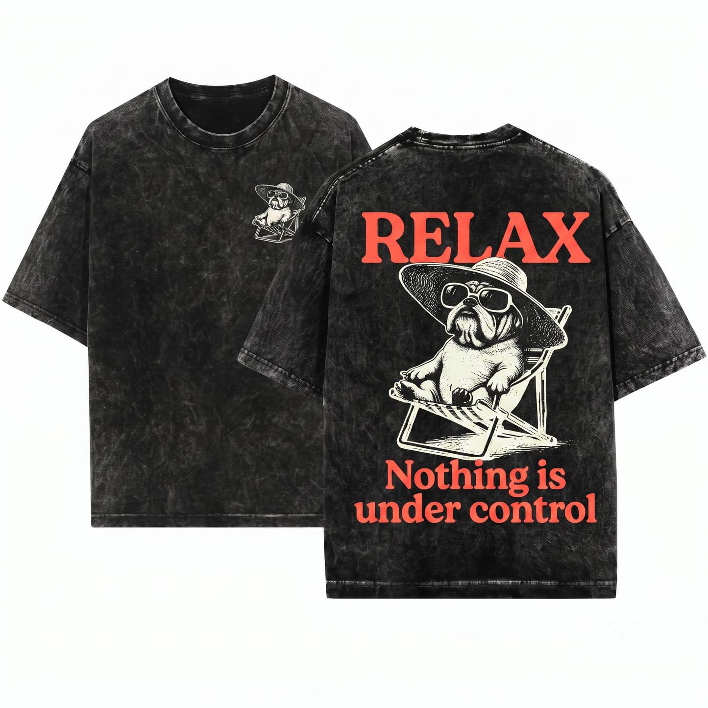 Chill English Bulldog Vintage Relaxing Funny Dog Mom Dad Retro Chilling Vibes Gift Unisex Heavyweight Garment-Dyed T-Shirt