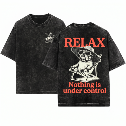 Chill English Bulldog Vintage Relaxing Funny Dog Mom Dad Retro Chilling Vibes Gift Unisex Heavyweight Garment-Dyed T-Shirt