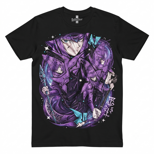 Anime Fantasy Graphic Tee, Purple Magic Warrior Design, Japanese Streetwear Shirt, Unisex Casual Crewneck Cotton Top