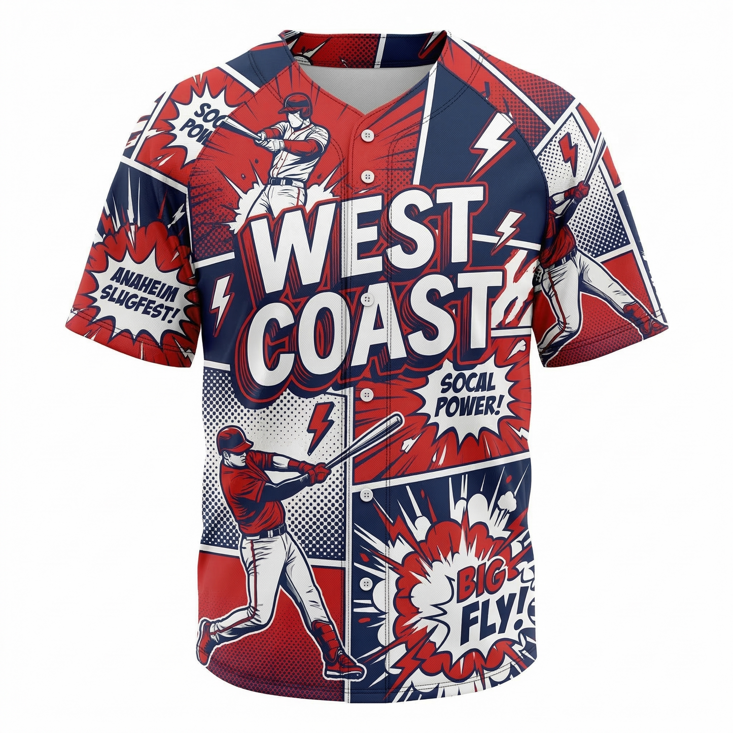 Unisex SoCal Baseball Heritage Comic Graphic Button-Up Jersey - Anaheim 90s Bootleg Style