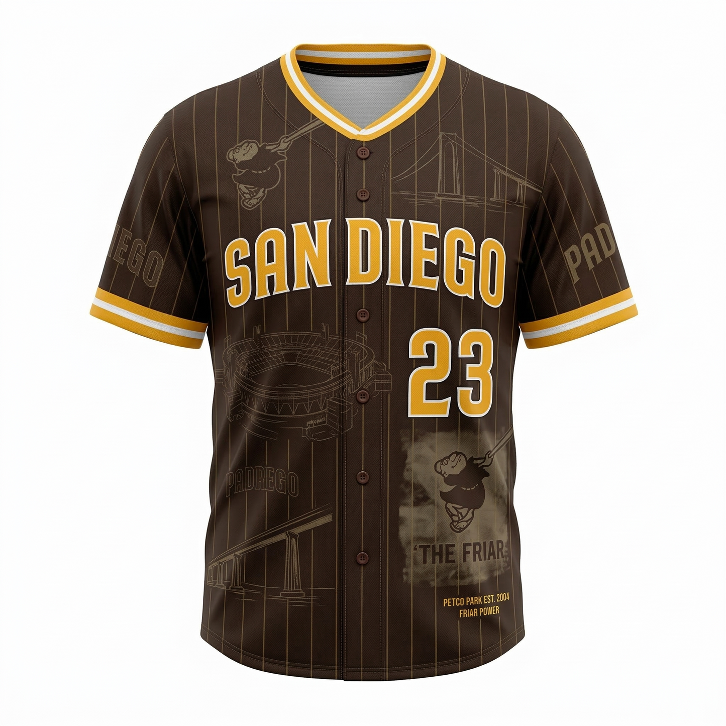 San Diego Baseball Retro Heritage Jersey - Classic Brown & Gold All-Over Print Friar Fan Shirt - Men's/Women's Sports Apparel