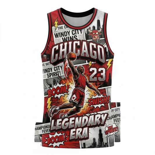 Premium Unisex AOP Chicago Windy City Hoops Basketball Tank Jersey Comic Hype Art