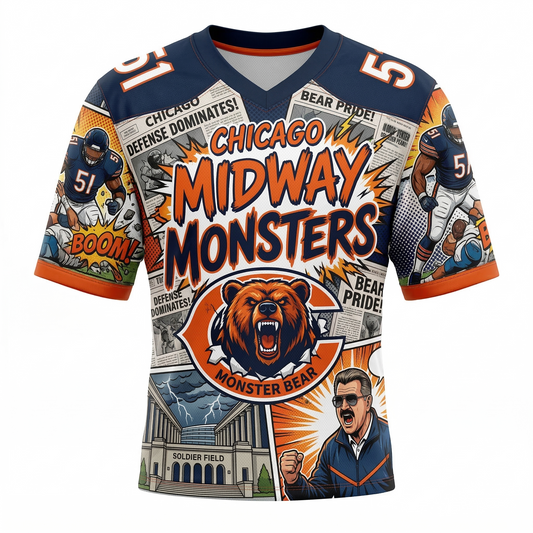 Windy City Midway Comic Graphic Football Jersey - Unisex All-Over Print V-Neck Shirt