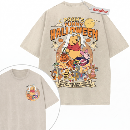 Vintage Halloween Yellow Bear Animated Character 2-Sided Graphic Tee Unisex T-shirt