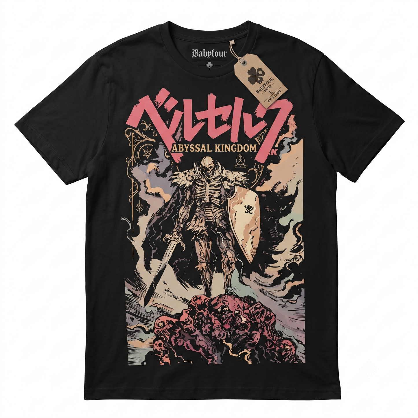 Dark Swordsman and Skeleton Warrior Retro Graphic Manga Tee - Vintage Japanese Anime Unisex T-shirt