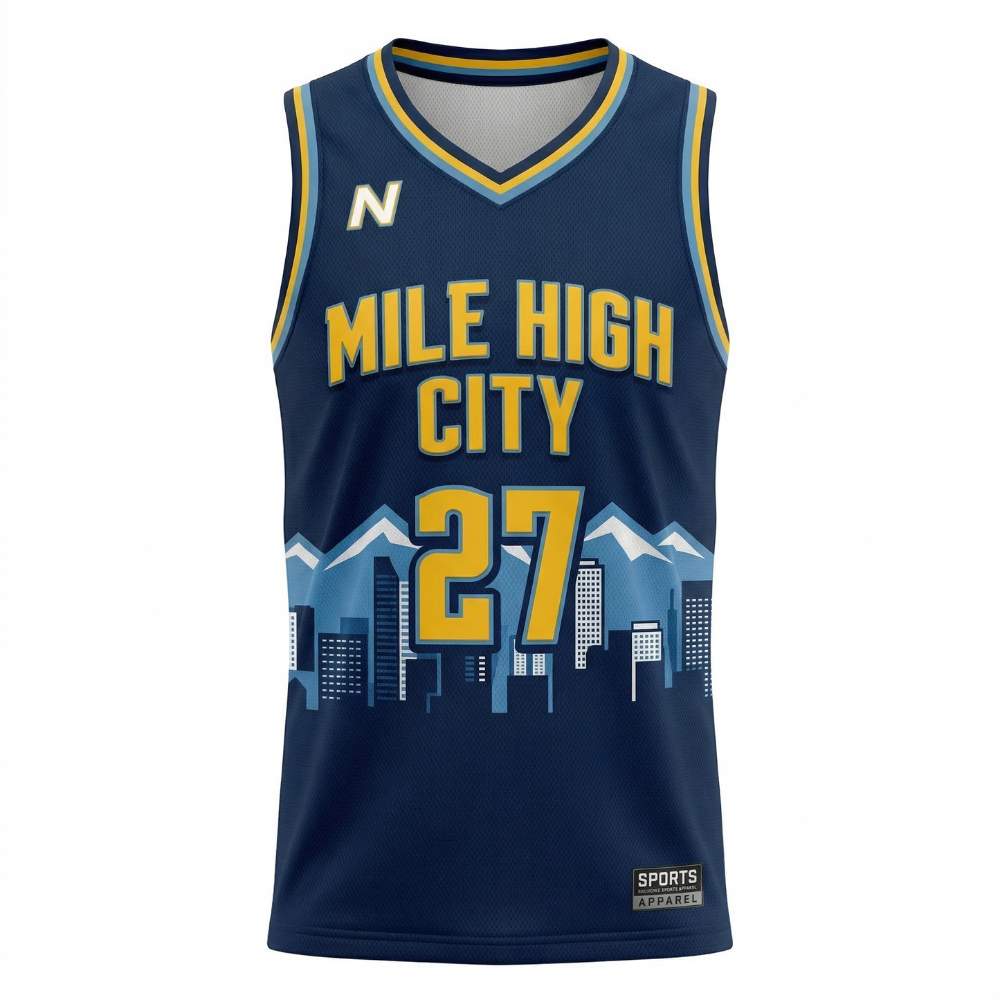 Mile High City Basketball Jersey - Denver Skyline Graphic - Premium Unisex Hoops Tank - Navy & Gold Edition