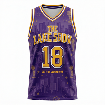 Premium Los Angeles Basketball Heritage "The Lake Show" All-Over-Print Jersey - Purple & Gold Edition - Unisex Tank Top