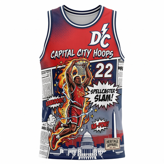 Washington DC "Spellcaster Heritage" Comic Art Basketball Jersey - Unisex Capital City Hoops Tank Top - Premium All-Over Print Fan Apparel