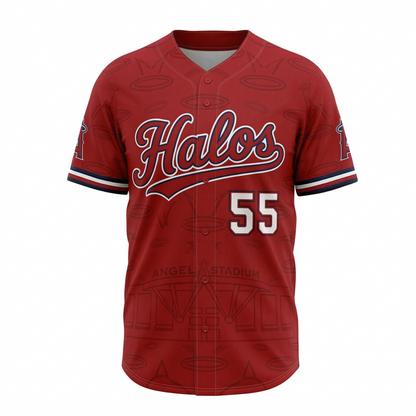 Anaheim Halos Premium Unisex Baseball Jersey - Red Full-Button All-Over Print Fan Shirt