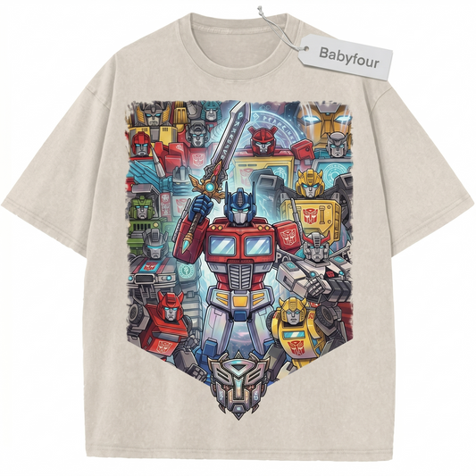 Vintage 80s Transforming Mecha Robot T-Shirt, Retro Cyber Defender Sci-Fi Graphic Unisex Tee