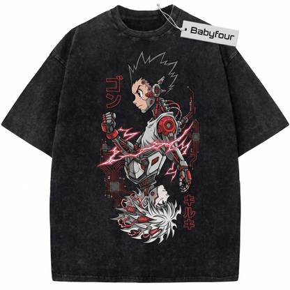 Retro Anime Hunter Zoldyck & Freecss Graphic Tee, Vintage 90s Japanese Manga Style Graphic Print - Unisex Tshirt
