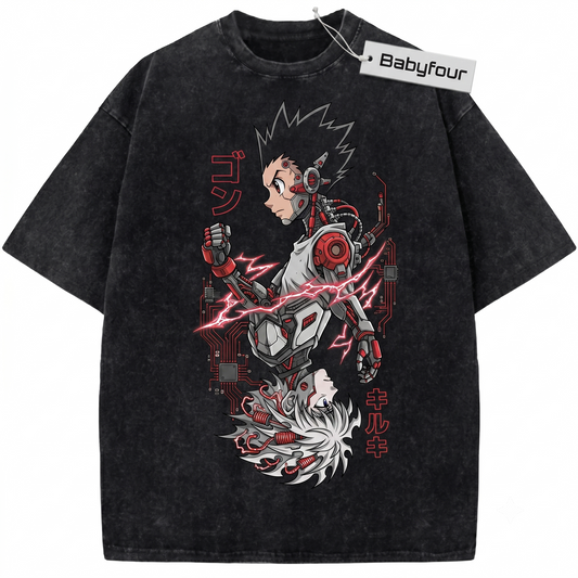 Retro Anime Hunter Zoldyck & Freecss Graphic Tee, Vintage 90s Japanese Manga Style Graphic Print - Unisex Tshirt