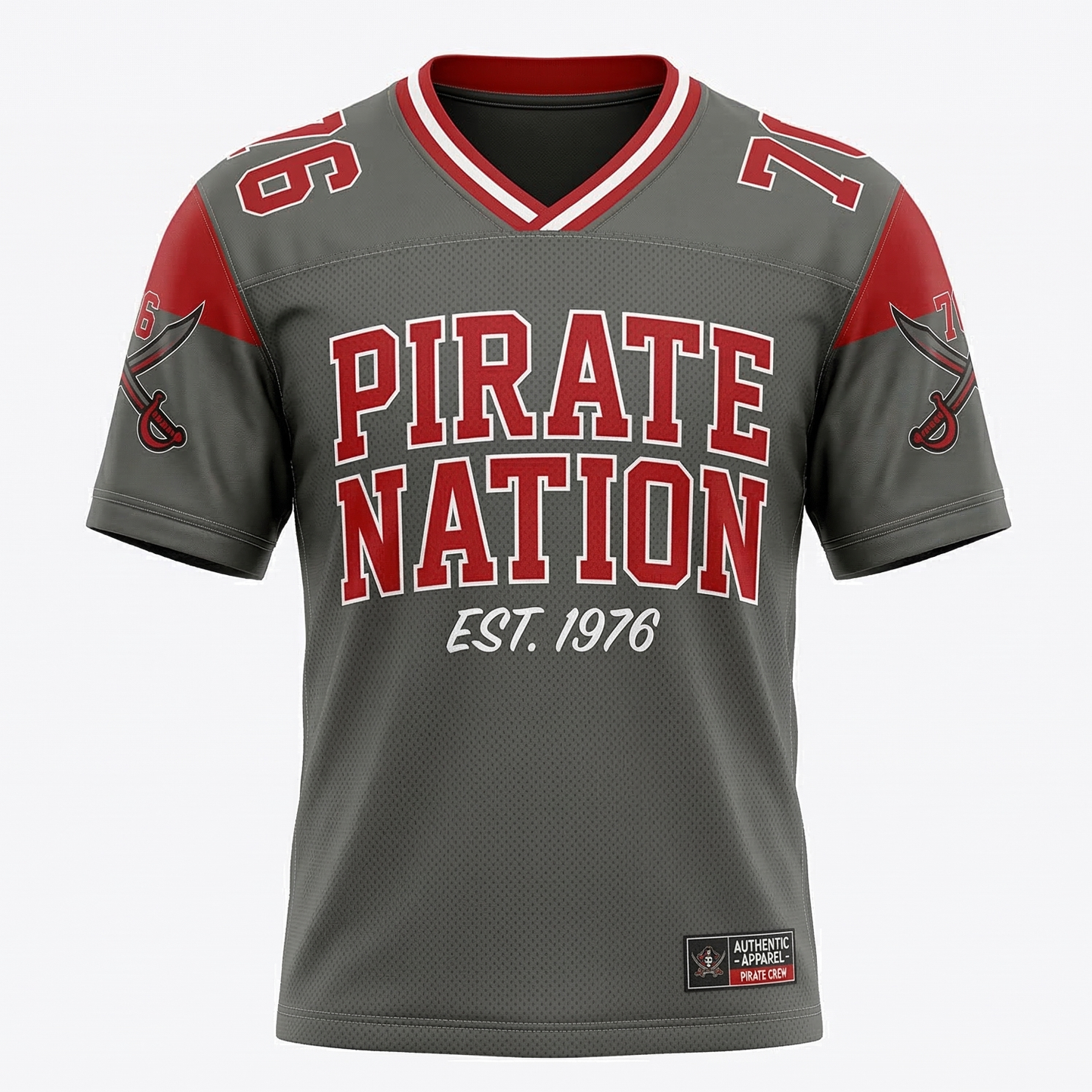 Tampa Bay Gridiron Heritage Football Fan Jersey - Pirate Nation Pewter & Red - Unisex S-3XL