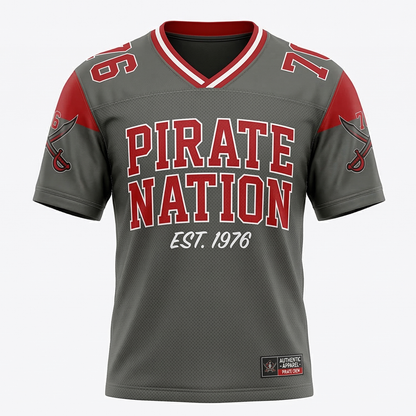 Tampa Bay Gridiron Heritage Football Fan Jersey - Pirate Nation Pewter & Red - Unisex S-3XL
