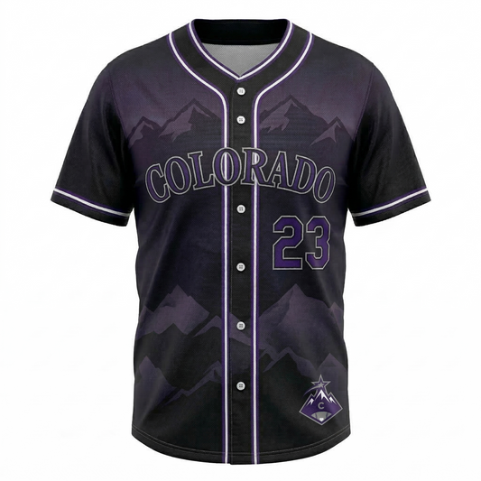 Custom Colorado Baseball Heritage AOP Button-Up Jersey - Mile High Mountain Peak Edition