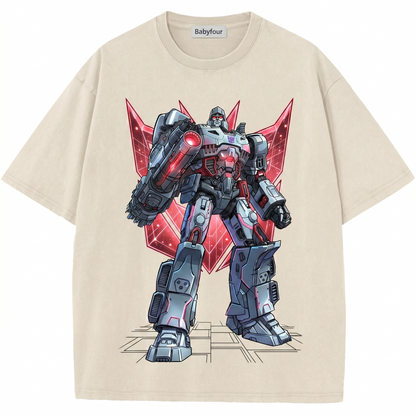 Vintage Sci-Fi Mecha Robot Destruction T-Shirt, Retro Cyber Action Graphic Unisex Tee