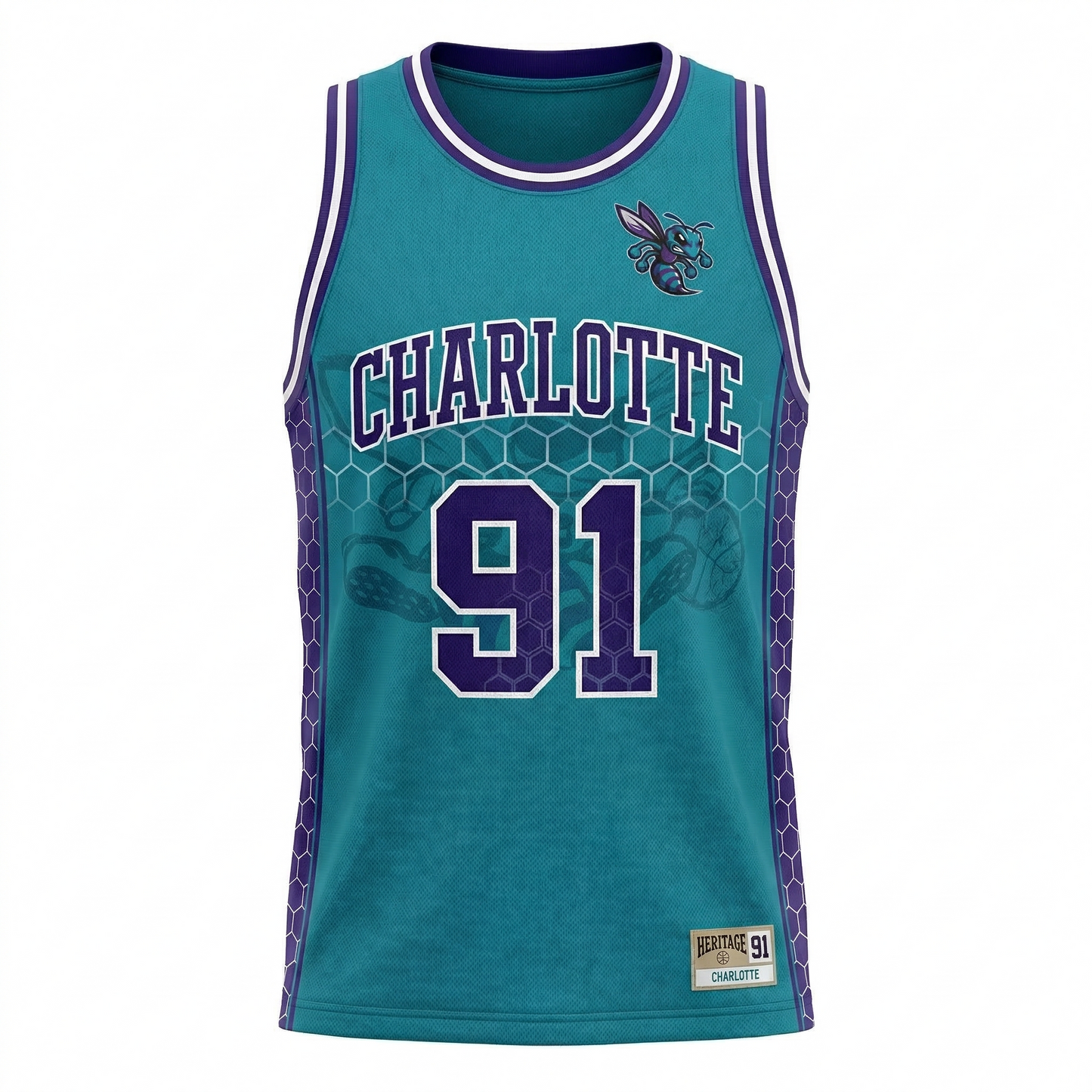 Charlotte Heritage Basketball Jersey - Teal & Purple Hoop Tee, Retro Unisex Sportswear