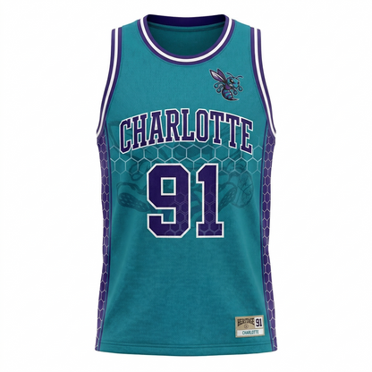 Charlotte Heritage Basketball Jersey - Teal & Purple Hoop Tee, Retro Unisex Sportswear