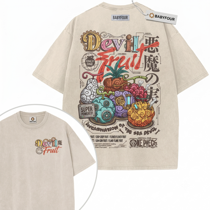 Anime Cursed Fruit Graphic Tees Vintage Retro Style Double-Sided Print Unisex T-shirt