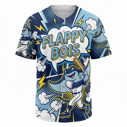 Unisex Tampa Baseball Comic Art Button-Up Jersey | Vintage 90s Flappy Sea Devil Satire Shirt | Retro St. Pete Game Day Apparel