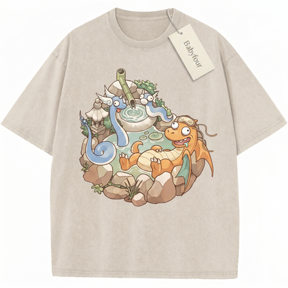 Cute Blue and Orange Oasis Sea Serpents Vintage Aesthetic Unisex Tshirt