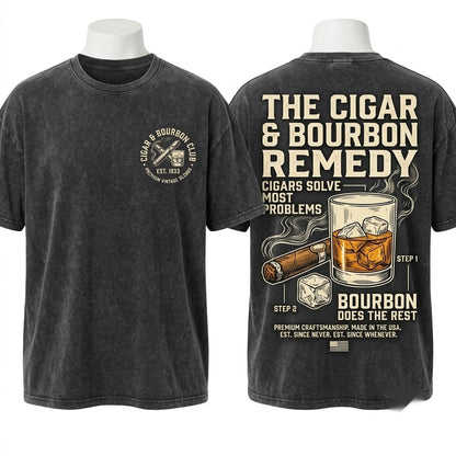 Funny Cigar Bourbon Fathers Day Husband Birthday Gift Unisex Wash T-Shirt