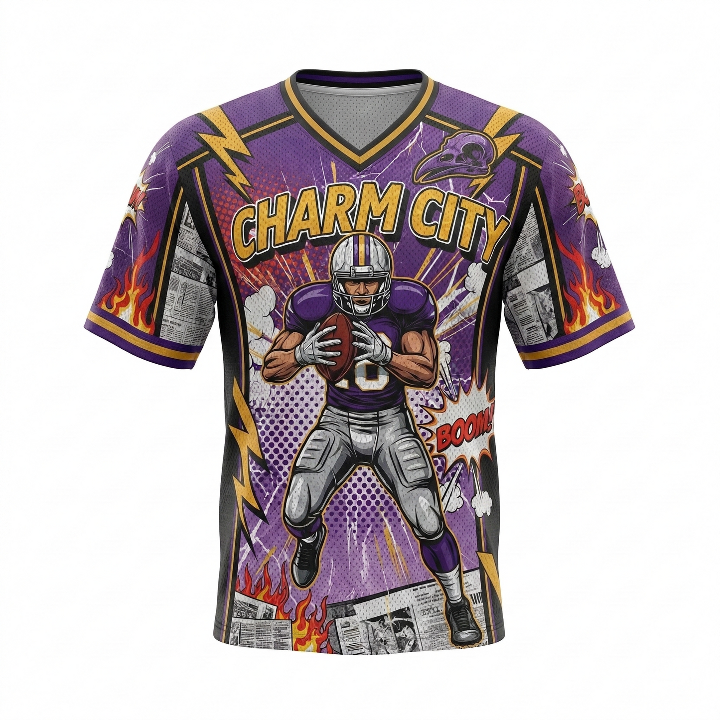 Charm City Gridiron Heritage AOP Football Jersey - 90s Comic Book Style Purple & Black