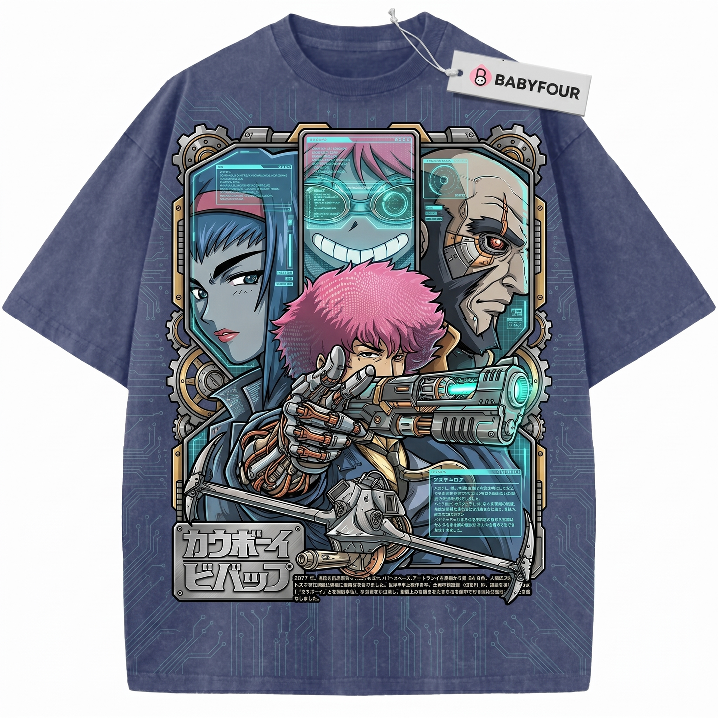 Vintage Japanese Animation Cowboy Jazz Ship Graphic Tee - Nostalgic Otaku Cyberpunk Style Unisex Tshirt