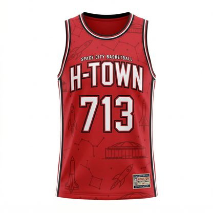 Space City H-Town Basketball Heritage Jersey - Red/White Retro Aesthetic Unisex Tank Top