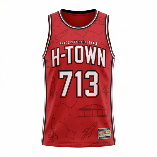 Space City H-Town Basketball Heritage Jersey - Red/White Retro Aesthetic Unisex Tank Top