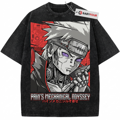 Retro Red Hair Ninja God of Pain Graphic Tee - Vintage Anime Style Unisex T-shirt
