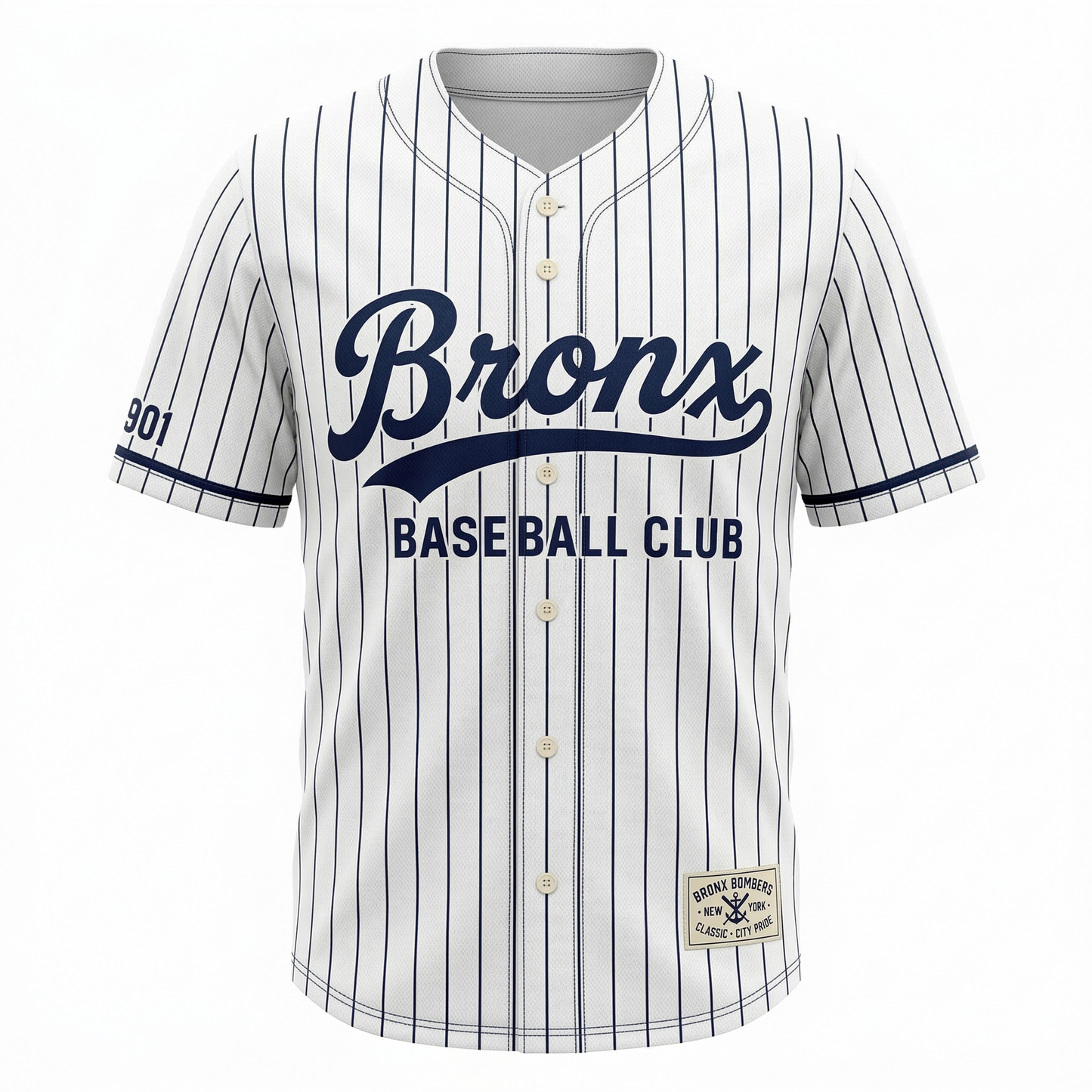Unisex Bronx Pinstripe Heritage Baseball Jersey - Classic NYC All-Over Print Button-Up