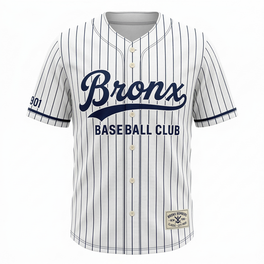 Unisex Bronx Pinstripe Heritage Baseball Jersey - Classic NYC All-Over Print Button-Up