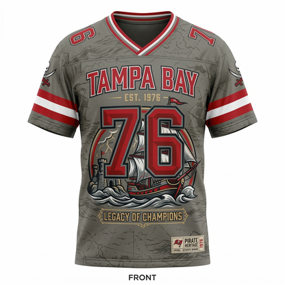 Tampa Bay Legacy Heritage Football Jersey - Pewter & Red Gridiron Fan Apparel - Unisex AOP
