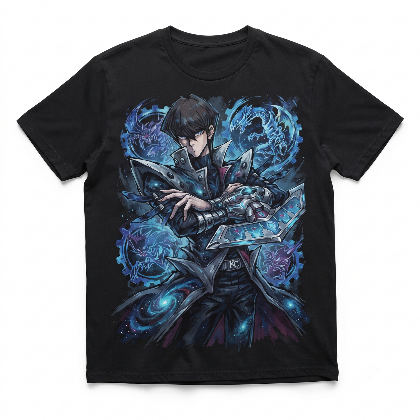 Card Game Inspired Illustration T-Shirt, Heavyweight Black Graphic Tee, Japanese Anime Aesthetic Clothing, Short Sleeve Cotton Shirt