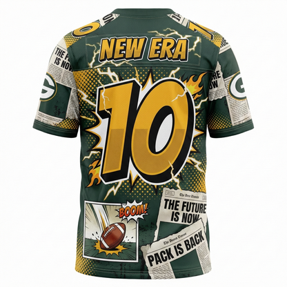 Titletown Gridiron Hero Comic Style AOP Football Jersey - Green & Gold Fan Apparel