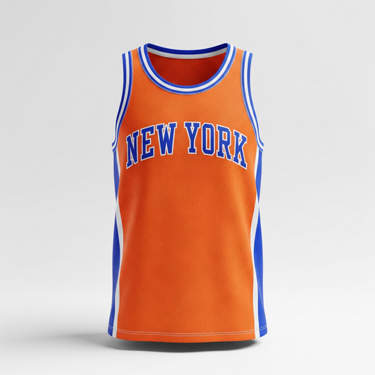Vintage New York City Basketball Jersey Orange Blue Unisex All-Over Print Sleeveless Shirt
